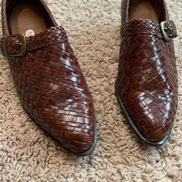 Nicole Brown Cowboy Boots Braided Leather Ankle Booties Western 5.5 - Picture 2 of 8